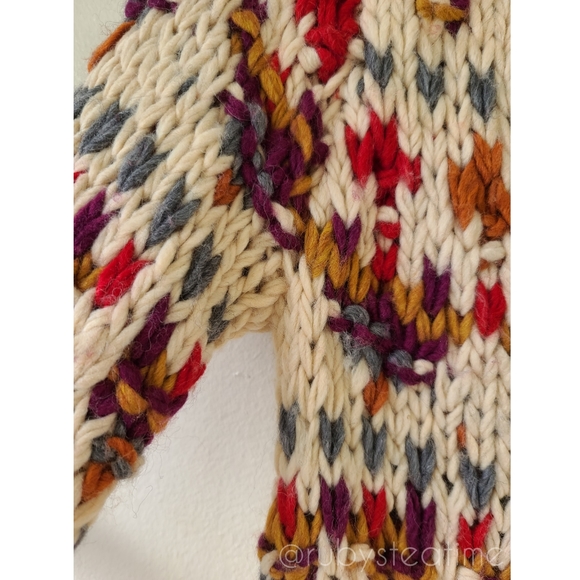 Chunky Knit Boho Neo Fairisle Cardigan Sweater, Wooden Toggle Buttons, ANTHRO - Picture 9 of 16